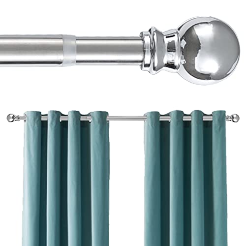 HORSE SECRET Silver Curtain Rod - Adjustable Curtain Rods for Windows 28 to 48 Inch - 1 Inch Window Curtains Rods Heavy Duty with Decorative Finals for Door, Bedroom, Valance, Kitchen, Bathroom