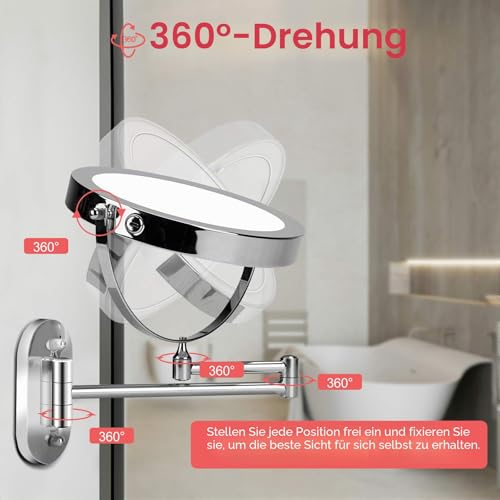 FUNTOUCH 4000mAh Wiederaufladbar Kosmetikspiegel mit Beleuchtetung, 1X 30X Spiegel Vergrößerung Wandmontage, Dimmbarer Rasierspiegel 3 Farben, Touchscreen, 360° Drehbar, Schminkspiegel für Badezimmer