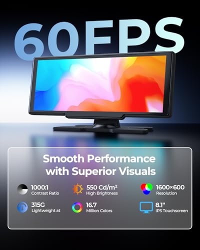 8.1" Wireless Portable 60FPS Car Play Screen for Apple CarPlay & Android Auto, OTA Updates, Backup Camera, Mirror Link, Bluetooth, Voice Control, GPS Navigation - Image 2