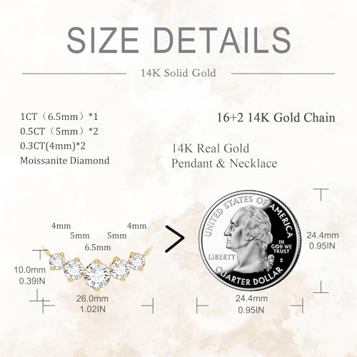 DOVRAN 14K Solid Gold Moissanite Necklace for Women 1.5 CT EF Color Created Diamond Pendant Round/Teardrop/Heart Moissanite Pendant Diamond Solitaire Necklace Gift for Mother Mom Wife Girlfriend3