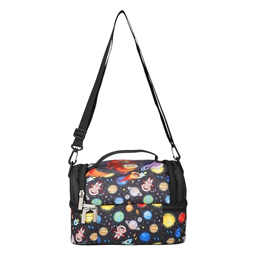 Image of Ji and Ja Multi Compartment Dual Slot Lunch Bag Double Insulated Tiffin Lunch Bag with Multi Zipper Pockets for School (Space Black)