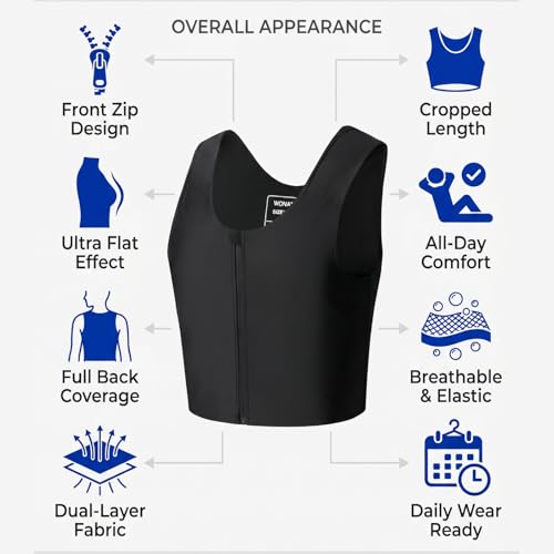 Image of Wonababi Chest Binder for Transgender - Fullback Ultra Flat Compression Bra | Ultra Flat Trans Binder, Strong Compression Full-back Support for FTM, Large Breasts, Genderfluid