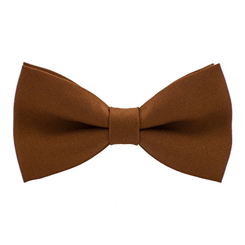 Classic Pre-Tied Bow Tie Formal Solid Tuxedo, by Bow Tie House (Large, Spice Brown)