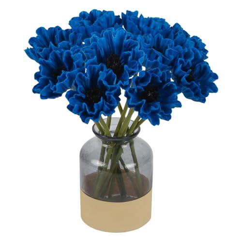 IPOPU Royal Blue Flowers Artificial Poppies 10PCS Real Touch Faux Poppy Flowers 13 Blue Fake Poppies for Vase Floral Centerpieces, Tables, Wedding Decorations, Reception