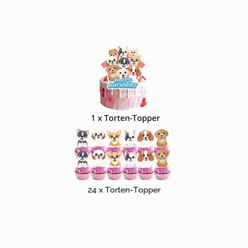 Geburtstagsdekoration Hunde – Pet Dog mit Topper Kuchen und Deco Torte – Dekoration für Hunde
