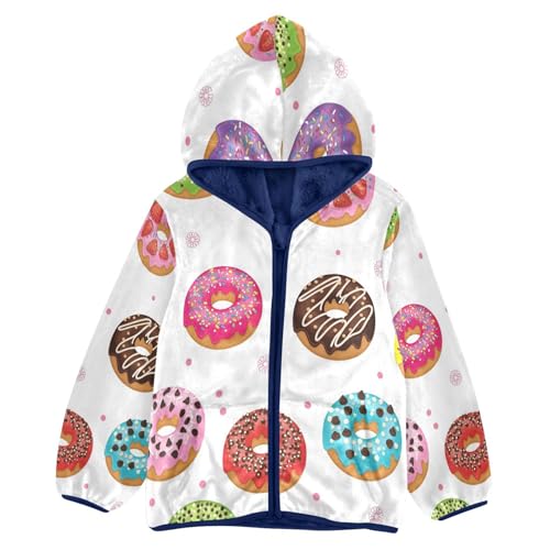 Colorful Donuts with Sprinkles Toddler Fleece Jacket Girl Boys Hooded Fleece Jacket Coat Warm Outwear Zip-up 3-10T