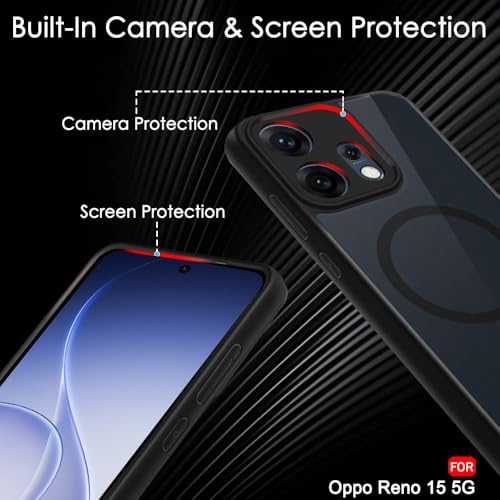 Image of TheGiftKart Hybrid Shockproof Back Cover Case for Oppo Reno 15 5G Compatible with MagSafe | Hard Back Cover Case for Oppo Reno15 5G (PC & TPU, Translucent Smoke Matte Back, Black Sides)