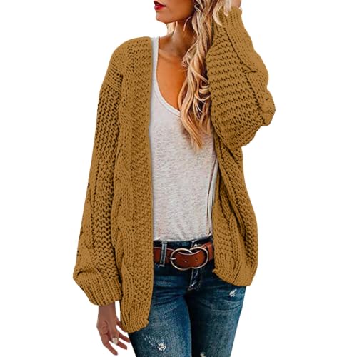 JiXiang Chunky Cardigan Sweaters for Women Oversized Open Front Cable Knit Lantern Long Sleeve Outerwear Fall Fashion Coats - image 2