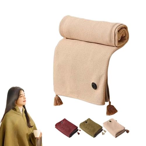 Portable Heated Blanket Wrap Shawl for Women, USB Electric Heated Wrap Poncho Blanket Hoodie, Winter Warm Shawl Heating Scarf with 3 Heating Levels, for Home, Office (Beige)