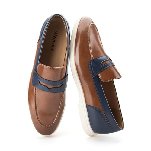 Image of Meijiana Men's Genuine Leather Loafers Slip-On Moccasins Suede Dress Shoes, Lightweight and Breathable with Rubber Sole Stylish Mens Loafers