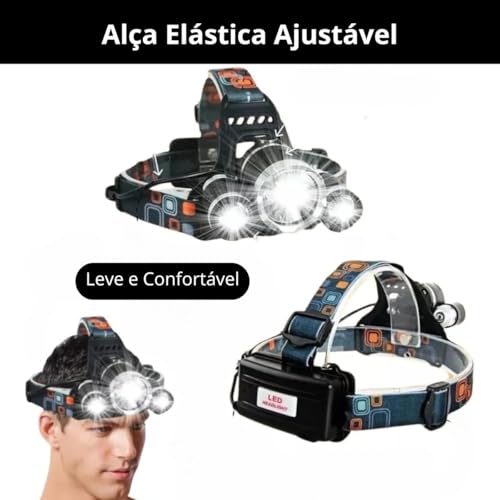 Genérico Lanterna de Cabeça Triplo LED 4 Modos de Iluminação Recarregável USB Prova D'Água para Cor