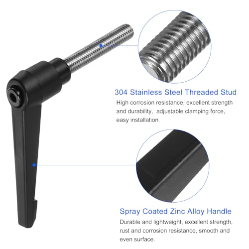 Image of uxcell 2pcs Clamping Lever Handles, M10 x 45mm 304 Stainless Steel Threaded Male Stud, Adjustable Handles Locking Quick Release Ratchet Push Button Bolt Knobs, Black