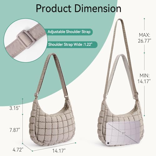 Image of Puffer Crossbody Hobo Bag for Women Nylon Quilted Purse Lightweight Shoulder Handbag with Adjustable Strap