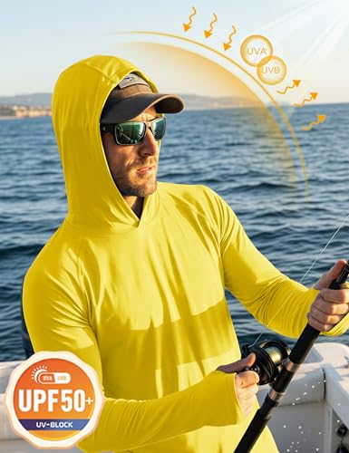 Image of MAGCOMSEN Men's Hooded UPF 50+ Sun Protection T Shirts Long Sleeve Athletic Fishing Shirts Rash Guards