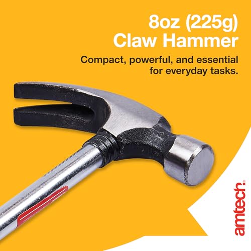 Amtech - Straight Claw Hammer, Framing Hammer for General DIY and Construction Work, Durable Tempered Steel, Lightweight Hand Tool with Comfortable Non-Slip Grip (8oz/ 225g) - Image 3