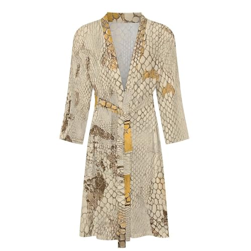 Golden Snake Skin Textures Bath Robes Knee Length Loungewear Long Sleeved Bathrobe Lightweight Nightgown3