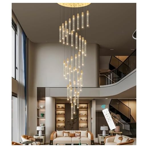 157" H Crystals Chandeliers for Living Room LED Lights Remote Dimmable Chandeliers Modern Crystal Entryway Chandeliers Light Fixture Crystal Chandelier Storey Foyer Chandeliers LED Bulbs Included