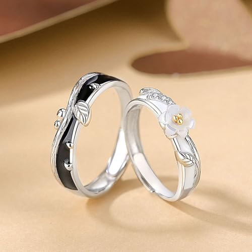 Bague fiançailles couple argent 925 ciselé flore - 5