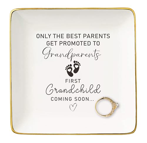 NZY First Time Grandparents-Jewelry Tray Christmas Gift for Woman-Pregnancy Announcement Gifts for Grandparents-First Newborn-New Baby Surprise-First Grandchild Coming Soon-Trinket Holder Ring Dish