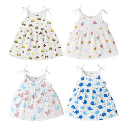 Image of Kidbea Muslin Frock for Baby Girls | Cotton Dress for Newborn Babies | Sleeveless, Tie-Up Shoulders Summer Wear Clothes