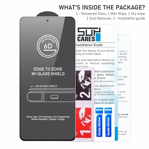 Image of SupCares Tempered Glass for Oppo F25 Pro and Oppo Reno8 Pro (6.7 Inch) With Installation Kit | 9H Edge to Edge Screen Protector | Black