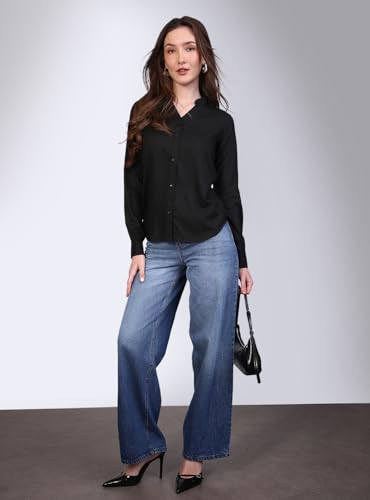 Image of Urbano Fashion Women's Modal Viscose Full Sleeve Regular Fit Casual Solid Shirt with Mandarin Collar