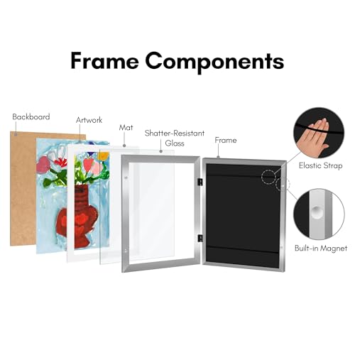 Image of Americanflat - 2 Pack - Kids Artwork Frame Changeable (Silver) - Magnetic Door Holds 100 Art Pieces - 8.5x11 Letter Size Display with Mat or 10x12.5 Without Mat - My Mini Masterpiece