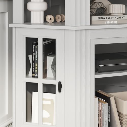 Image of YESHOMY Corner Fireplace TV Stand for Television up to 55 inch with Storage Cabinets, Entertainment Center, Media Console for Living Room, Bedroom, White&Rustic