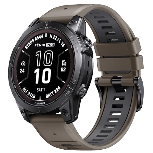 NotoCity for Fenix 7 Pro Band 22mm Width Fenix 6 Strap for Fenix 5/Fenix 7/Fenix 5 Plus/Fenix 6 Pro Soft Silicone Watch(Brown Dark-Gray)