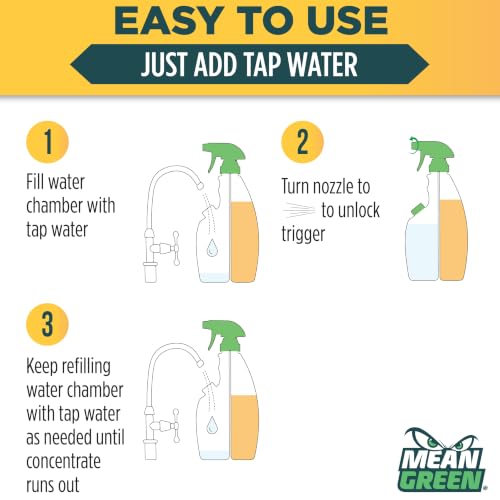 Image of Mean Green Refillable Ultra Powered Bathroom Cleaner Concentrate, Tropical Breeze, 14.3 fl oz (2-Pack) - Plant & Mineral Based, Removes 100% of Soap Scum, Refillable Bottle Makes 4X Refills