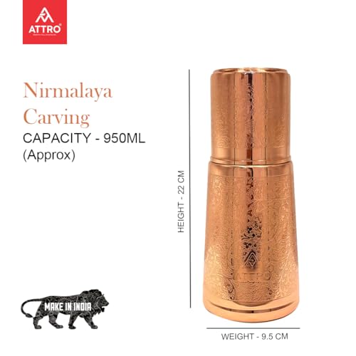 Image of ATTRO Nirmalaya Copper Water Pot - Designer Water Storage & Serving, Ayurvedic Health Benefits, Supports Overall Health & Healthy Skin, 950ml Carving