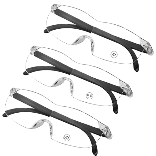 RaitWahl Gafas Lupa Manos Libres con Tres Niveles de Aumento 300%, 500%, 800%, Protección contra Luz Azul, Ligeras y Cómodas para Lectura, Costura, Reparaciones Detalladas, Diseño Ergonómico