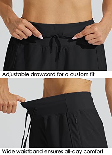 Willit Women's 7" Athletic Running Shorts Long Workout Hiking Shorts Quick Dry High Waisted Active Shorts Zipper Pocket Black M #TOP4