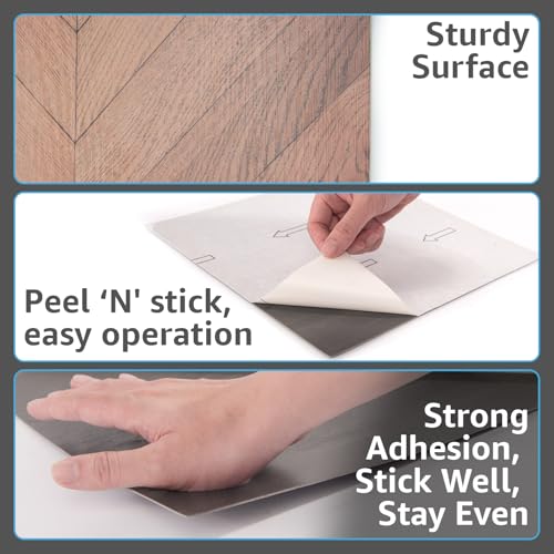 Image of Art3d 10-Pack Herringbone Peel and Stick Floor Tiles (10 Sq.Ft), Brown