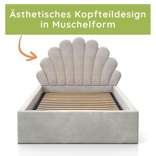 Cama infantil tapizada de 90 x 200 cm gris con somier para niños 7