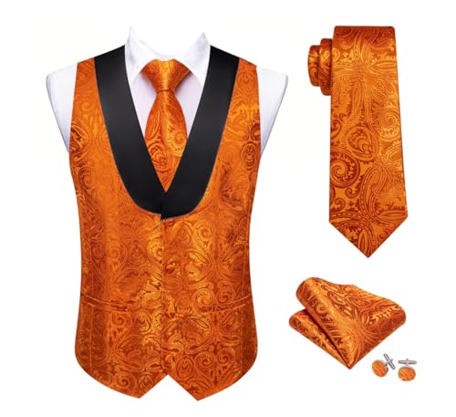 Men's Formal Silk Vest Set with Tie and Pocket Square Groomsmen Outfit for Suit Occasion