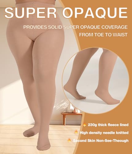 Image of MERYLURE Plus Size Fleece Lined Tights, Warm Winter Thermal Pantyhose Women, Queen Thick High Waisted Opaque Leggings
