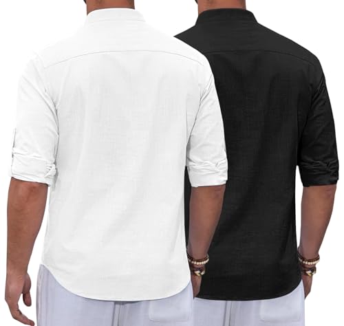 Image of Zombom Combo of Men's Casual Solid Cotton Polyester Blend Full Sleeve Straight Kurta Shirt (Pack of 2)