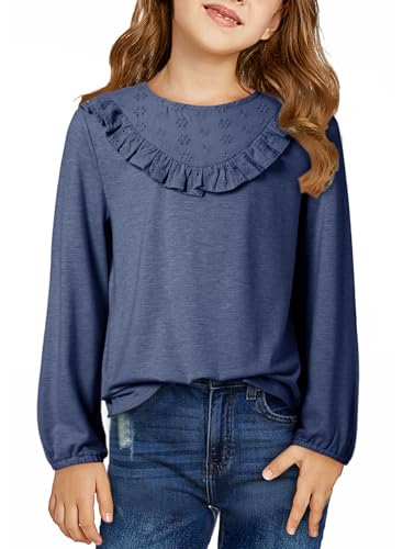 Girls Cute Shirts Lace Embroidered Long Sleeve Tops 2025 Fall Fashion Knit Crewneck Blouses 6-13 Years