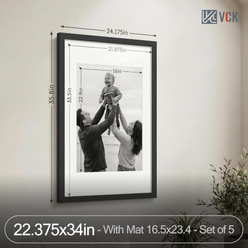 Image of VCK 22.375 x 34 Poster Frame 5 Pack, Black Wood, A2 Mat, for Gallery Wall