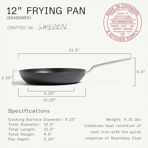 Image of Made In Cookware - Seasoned 12 inch Carbon Steel Frying Pan - Professional Cookware - Crafted in Sweden - Induction Compatible