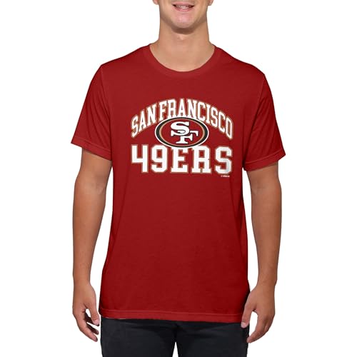 FOCO NFL Unisex Adult Officially Licensed Arched Wordmark Football Short Sleeve Crewneck T-Shirt - San Francisco 49ers - Red - Large