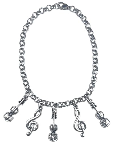 Image of Adjustable 8.5 inch Stainless Steel Bracelet Cello Violin Viola Bass Treble Clef Personalize with Clip on Charms 68L