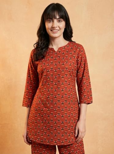 Image of Bee M Pee Designer Trendy Floral Printed Cotton Kurta Coord Sets for Women | Stylish Casual Tunic Kurti Set with Pant for Woman for Office