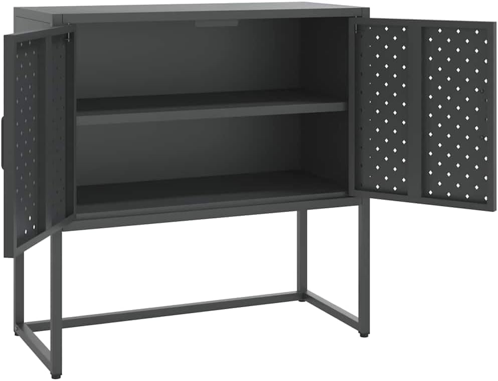 vidaXL Steel Sideboard in Industrial Design, Anthracite Colored Adjustable Height Storage Cabinet with 2 Doors and Ample Space
