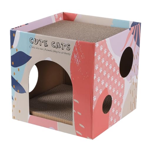 猫の爪とぎボードハウス | 2層縦型スクラッチボード,子猫、ハムスター、チンチラ、ウサギ、そハウス 2ストーリーパッド付き 猫の爪とぎハウス 2つのブリッジ付き の他の小動物用の二重床デザインのペットプレイハウス