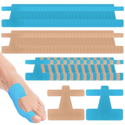 60 Stück Hallux Valgus Tape Vorgeschnittene Kinesiologie Tapes Weich Atmungsaktiv Und Sanft Zur Haut Hallux Valgus Kinesiotape Für Schmerzlinderung & Stabilisierung(Hautton + Blau)