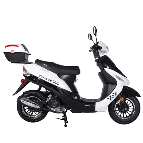 X-PRO 50 Gas Moped with 10 Aluminum Wheels Rear Trunk Electric/Kick Start! (White)