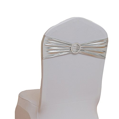 JMYDecor 20pcs Wedding Chair Sashes Gold Chairs Bows Elastic Chair Band with Buckle for Wedding Party Father‘s Day Decoration