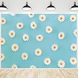 CRTPOD Daisy Flower Backdrop White Floral Blue Spring Bloom Photography Background for Portraits Baby Shower Birthday Party Cake Table Decor Banner Supplies Photo Studio Photobooth Props 7x5ft